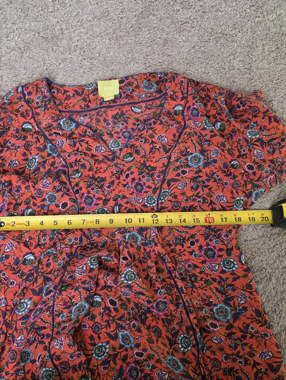 Maeve Anthroplogie 100% Silk Vneck Blouse Tie Front Back Womens M Floral Boho - Picture 7 of 7